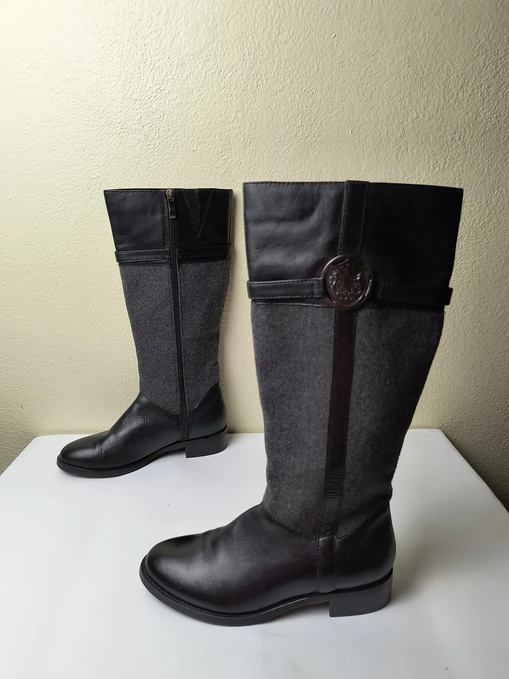 Franco Sarto Huntington 7M Black and Gray Over-the-Knee Riding Boots